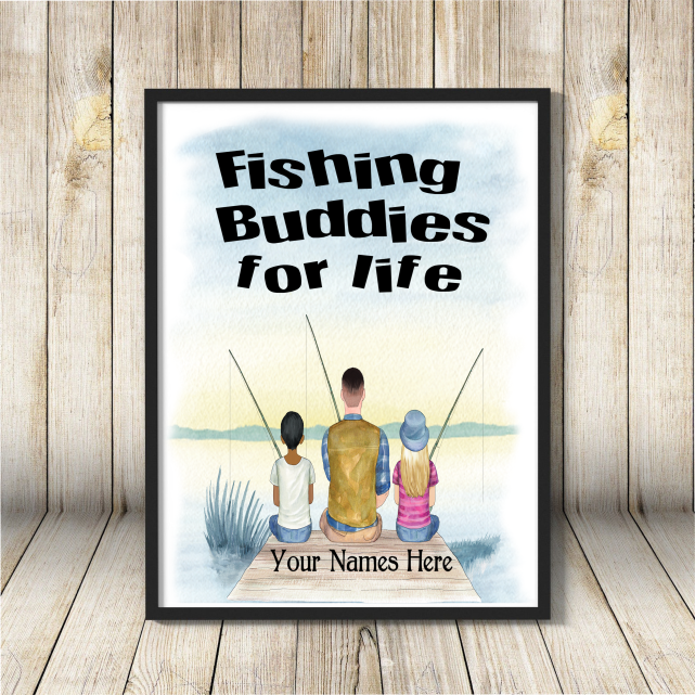 Fishing Buddies A4 Print, Custom Father and Child Fishing
